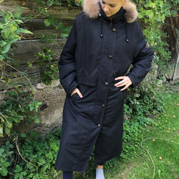 Vintage Parka Manteau Noir Hiver Long Manteau Fourrure Garniture Parka Manteau Grande à Très Grande Taille Hiver Hipster Veste Capuche Amovible Manteau