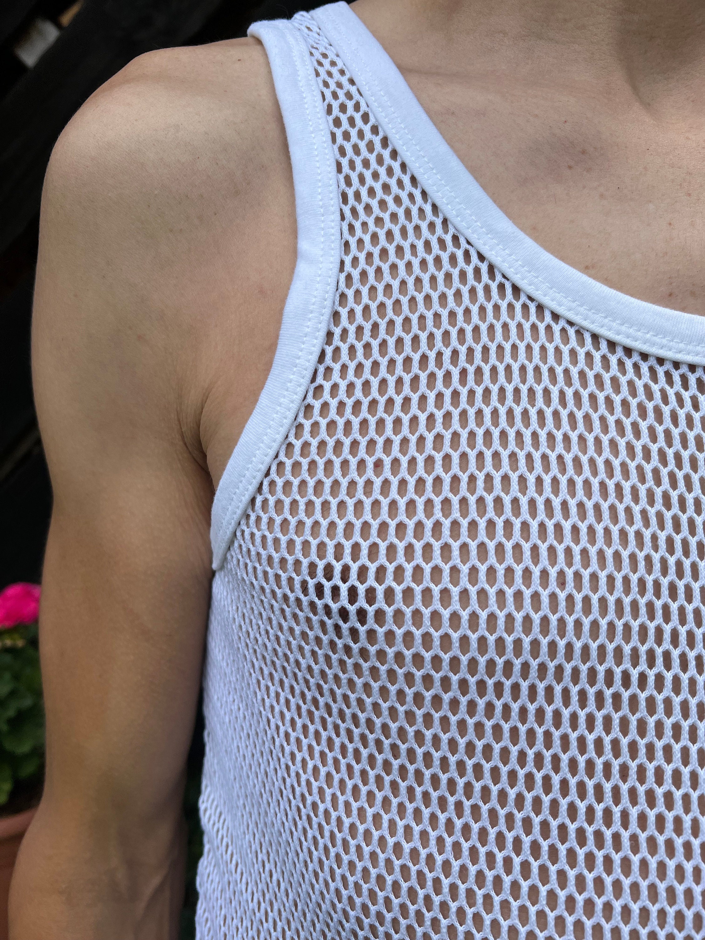 Haut En Filet Blanc Rose - Taille M - Marque Amante - Crop Top - Occasion Très Bon État