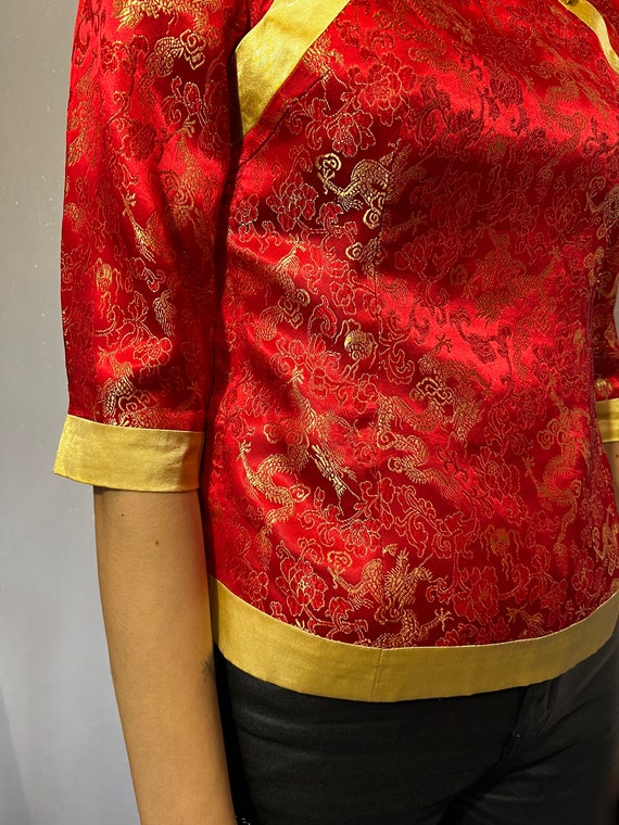 Red Cheongsam blouse Vintage Chinese Red Satin To… - image 6