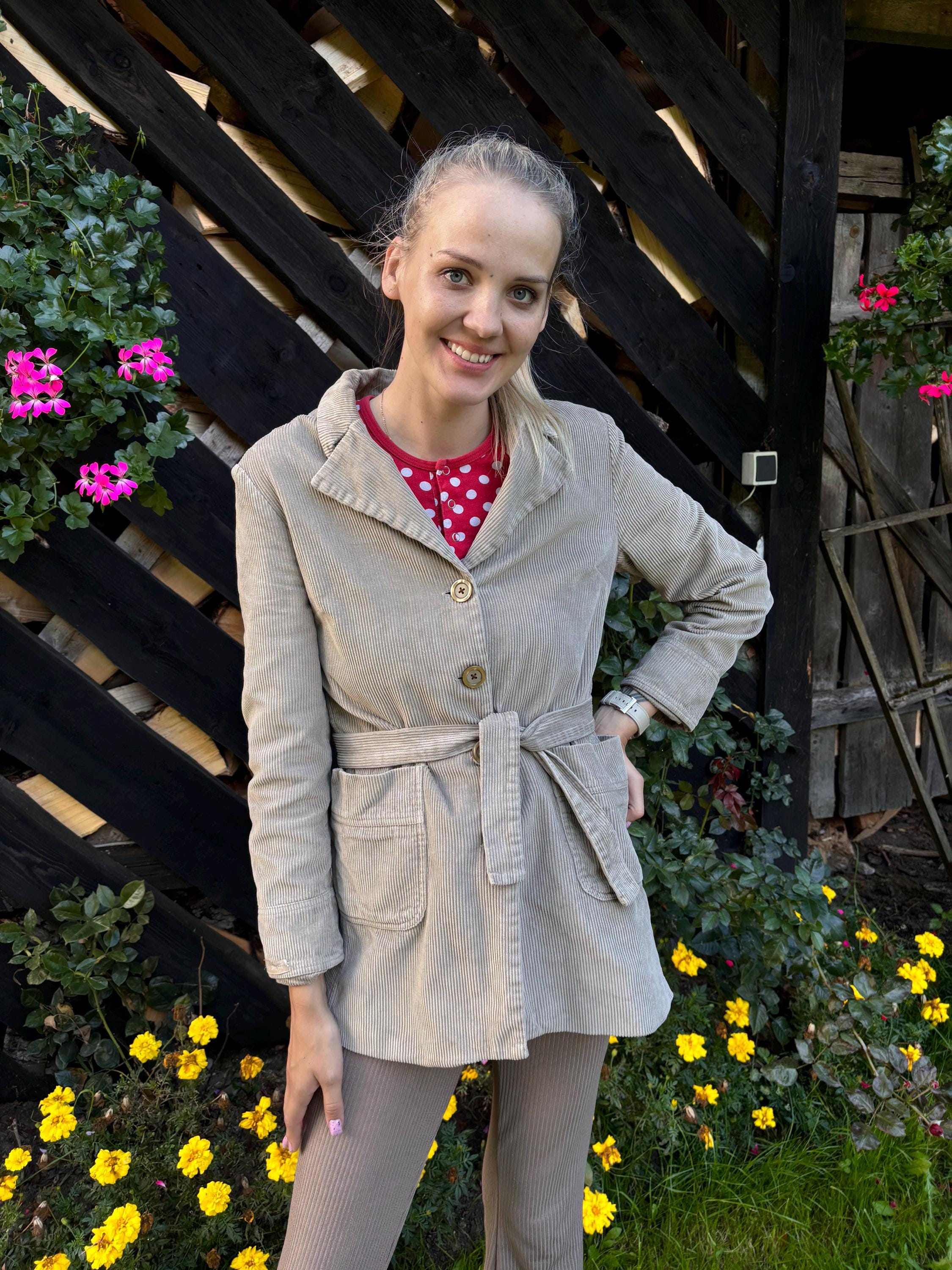 Beige Women's Corduroy Jacket Buttons up Classic Blazer Womens Elegant Medium Size Blazer
