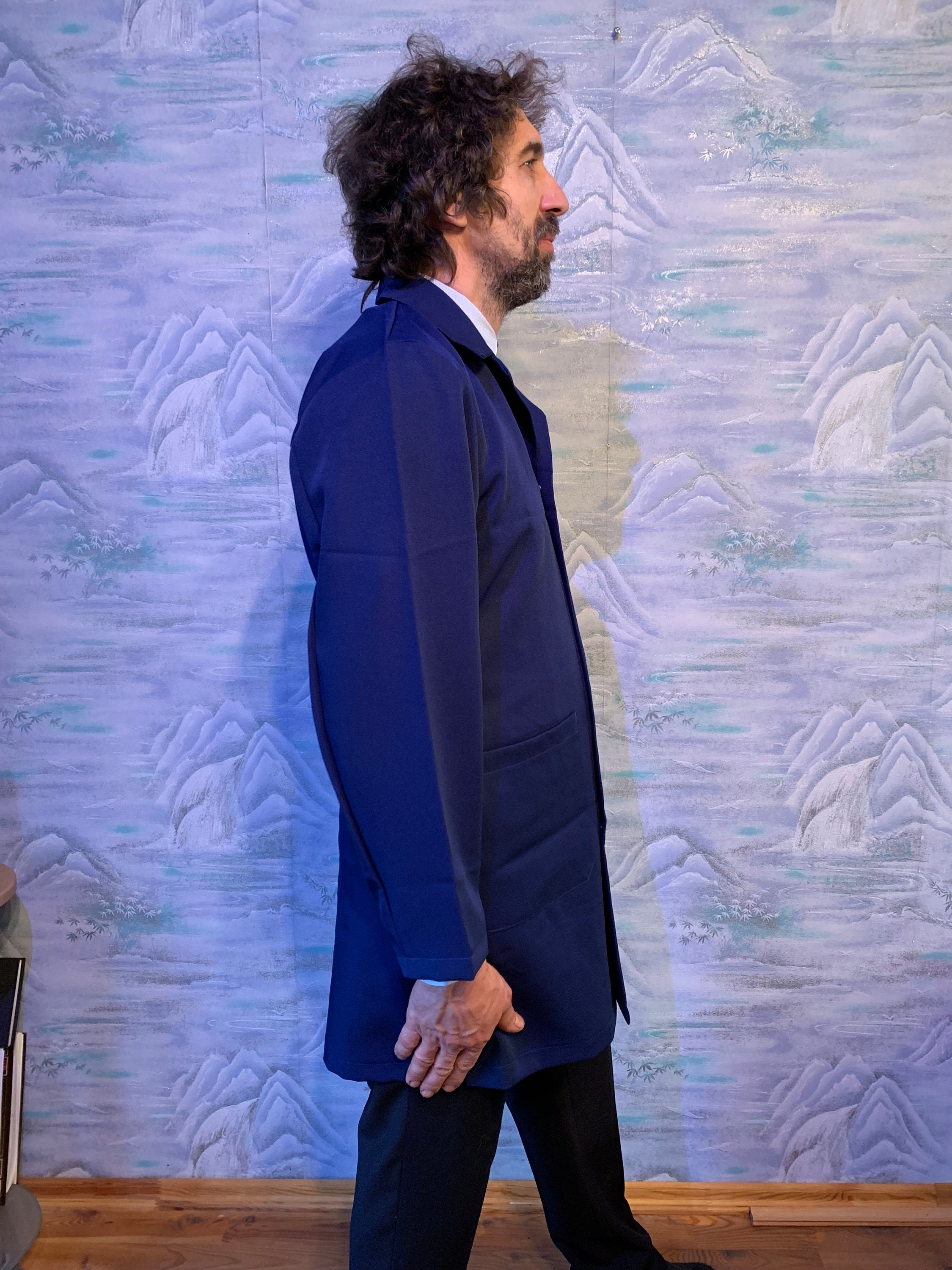 Cobalt Blue Work Coat Men Workwear Long Chore Jacket Retro Artist ...