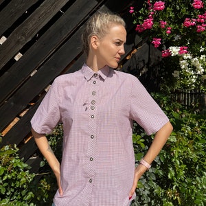 chemise femme autrichienne vintage Blouse dirndl à carreaux Chemise à carreaux Folk Chemise bavaroise traditionnelle Trachten Blouse taille moyenne à grande