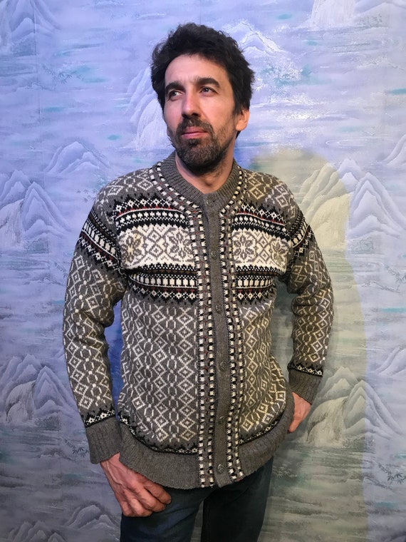 Vintage 80s Nordic Unisex Folk Sweater Cardigan Wo