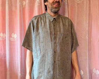 Vintage Mens Silk T-Shirt Patterned Short Sleeve Silk Shirt Bohemian Summer Polo Shirt Size Extra Large Comfortable Silk Abstract Shirt