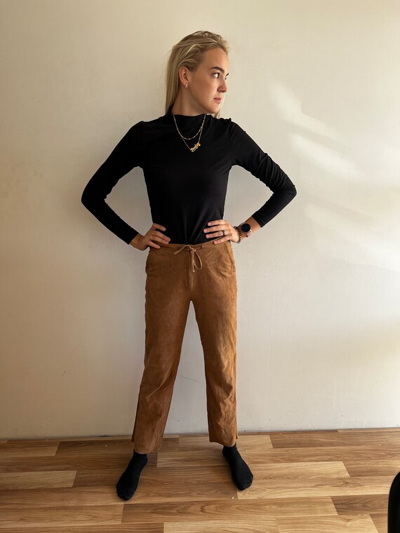 Brown Suede Leather Pants High Waisted Womens Mocca S… Gem