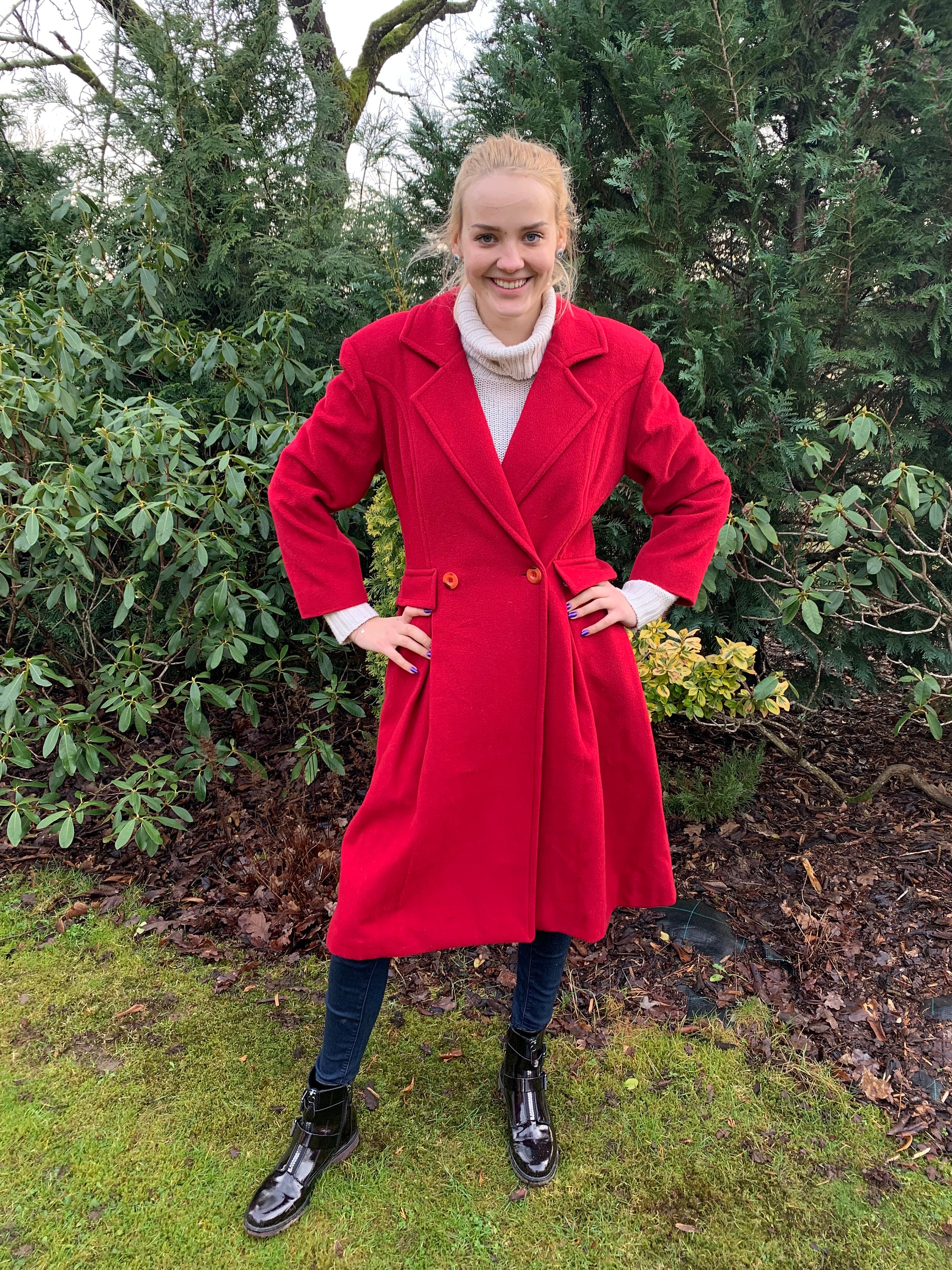 red midi coat