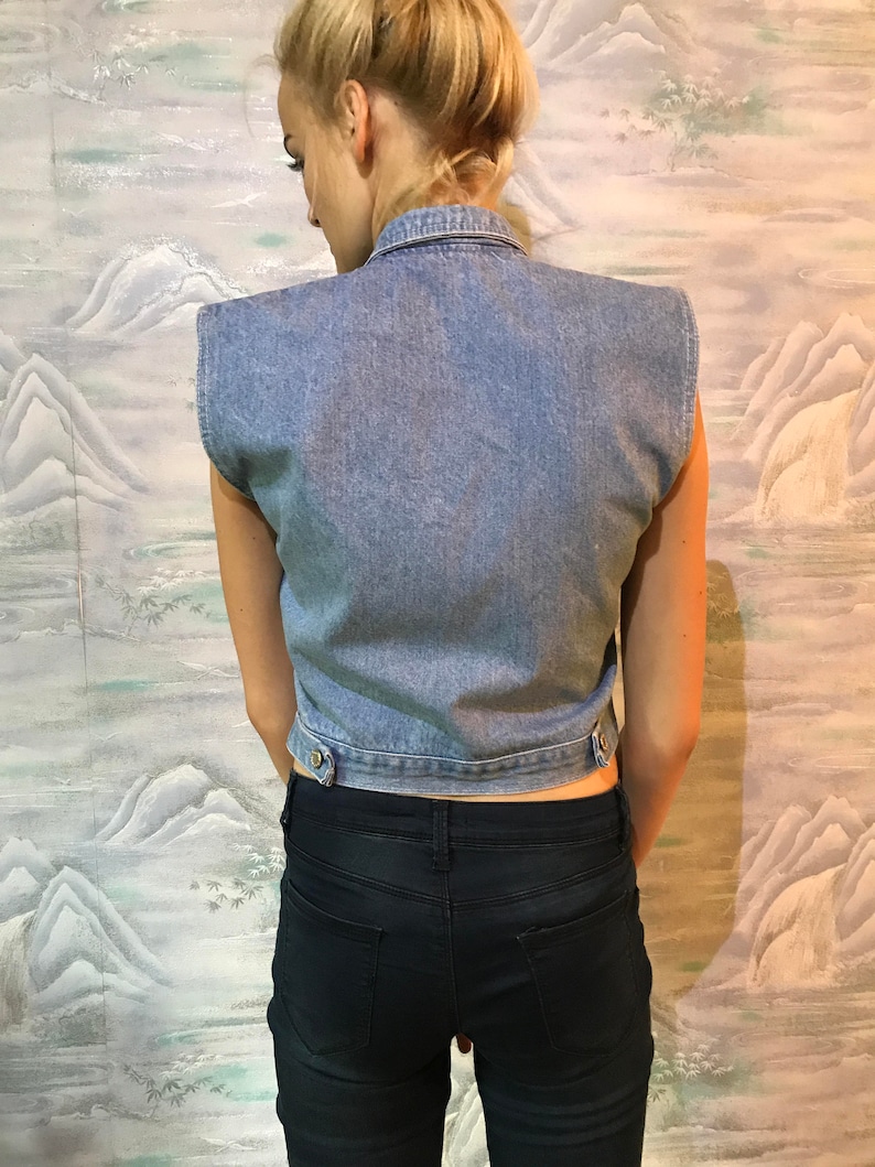 Blue Denim Vest Fitted Hipster Vest Jeans Waistcoat Country Western Style Vest Medium Size