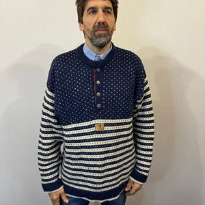 Wool Warm Sweater Nordic Dark Blue Ivory White Ornaments Folk Winter Christmas Mens Jumper Extra Large Size Mens Warm Sweater