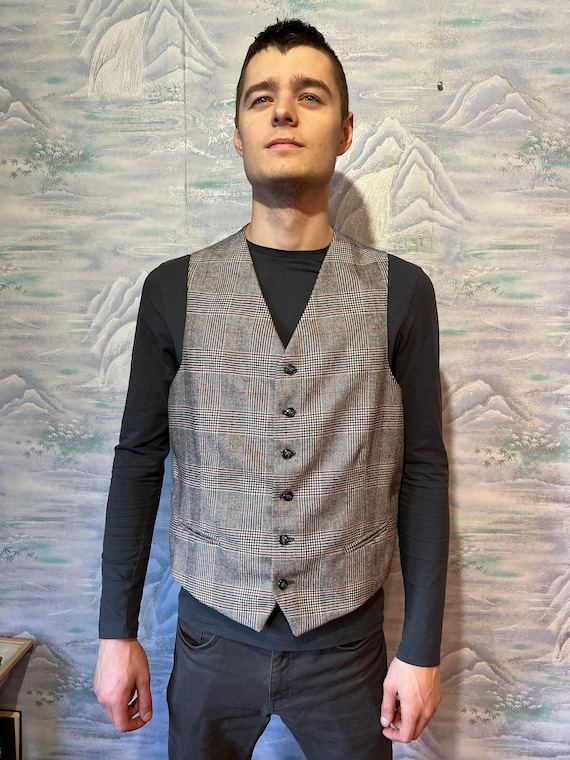 Tartan Plaid Mens Vest Gray Checkered Waistcoat Plaid Vest Buttons