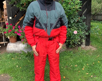 90's Ski Suit Red Unisex One Piece Winter Jumpsuit Red Retro Snowsuit Hipster Winter Activewear Medium Size Unisex Nylon Skiing Suit