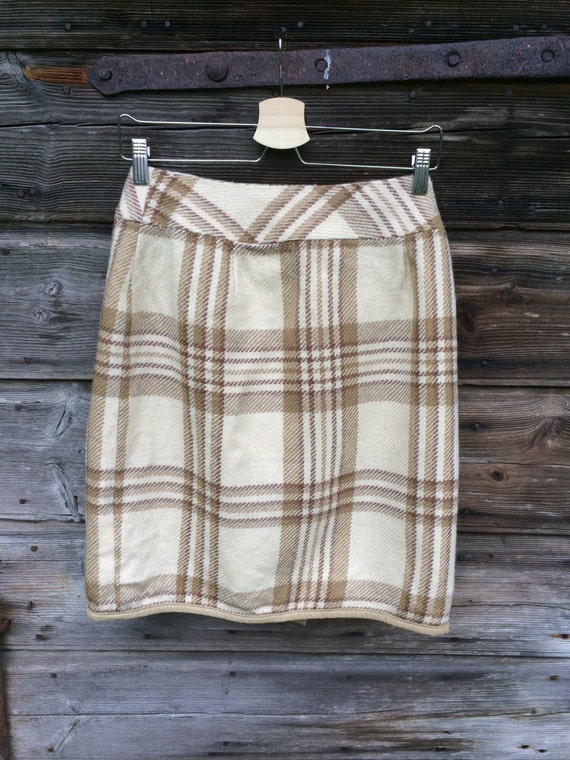 Wool Plaid Wrap Skirt Mini Pencil Skirt Checkered… - image 5
