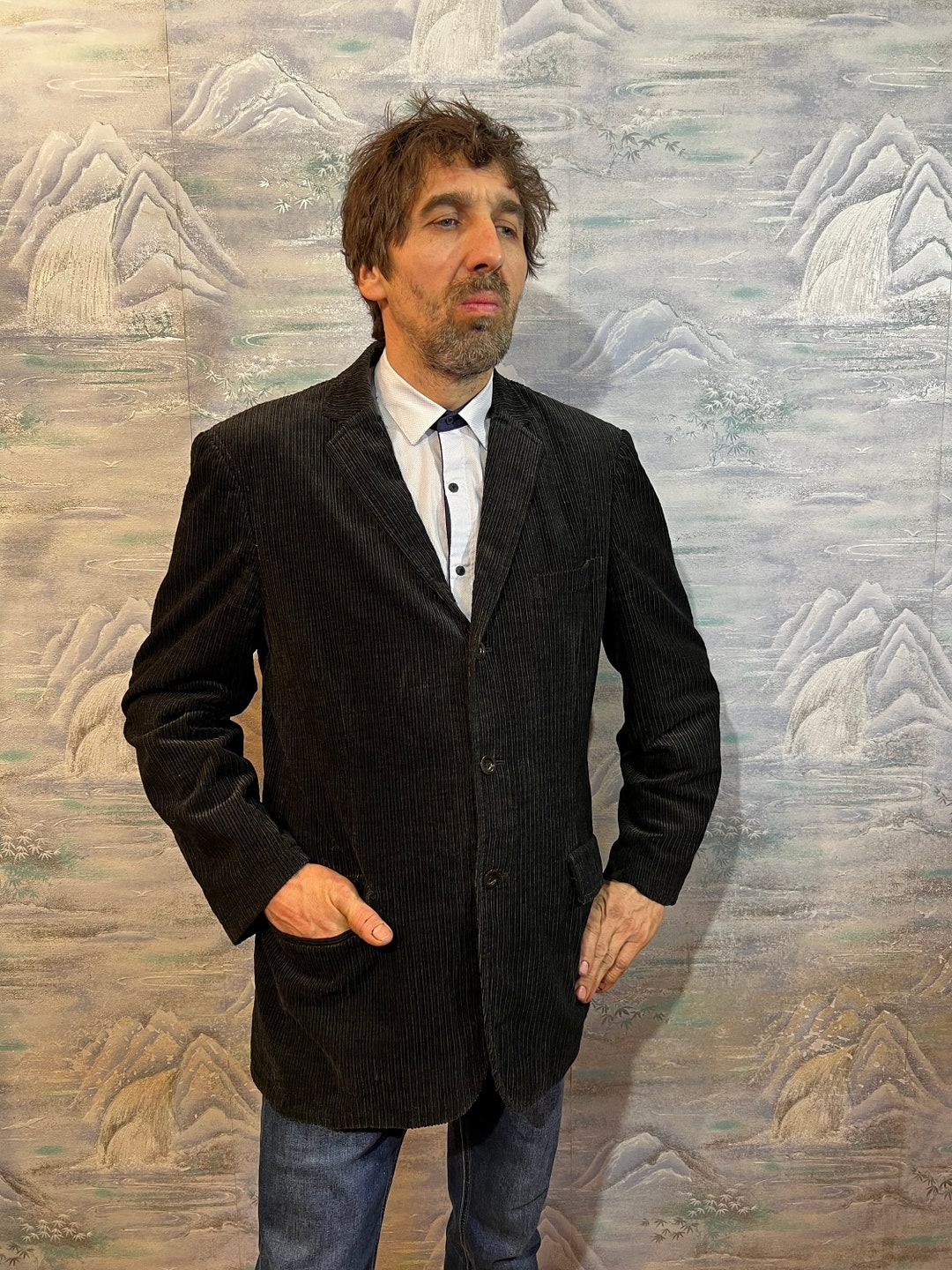 Corduroy Sport Coat Dark Gray Corduroy Blazer Men's Formal Jacket Urban