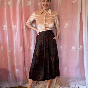 Vintage Dirndl Skirt Brown Floral Viscose German Austrian Skirt Bavarian Folk National Costume Oktoberfest Skirt Size Extra Large