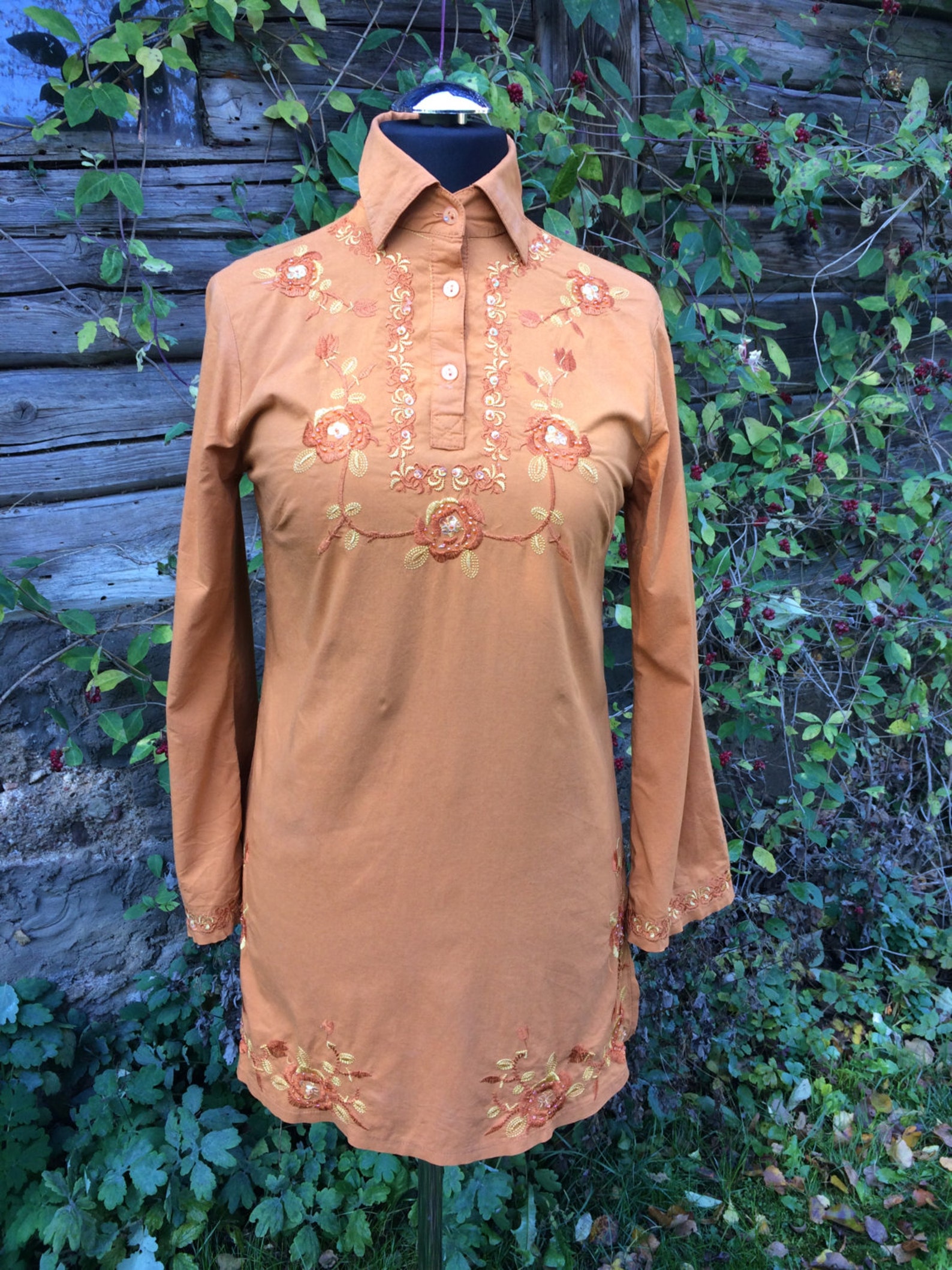 GURU SHOP Minivestido Hindú Bordado Bohemio Chic Zigzag Hippie