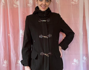 Vintage Women's Wool Duffle Jacket Brown Parka Warm Coat with Detachable Hooded 90s Wool Duffle Coat Winter Coat Size Medium to Large