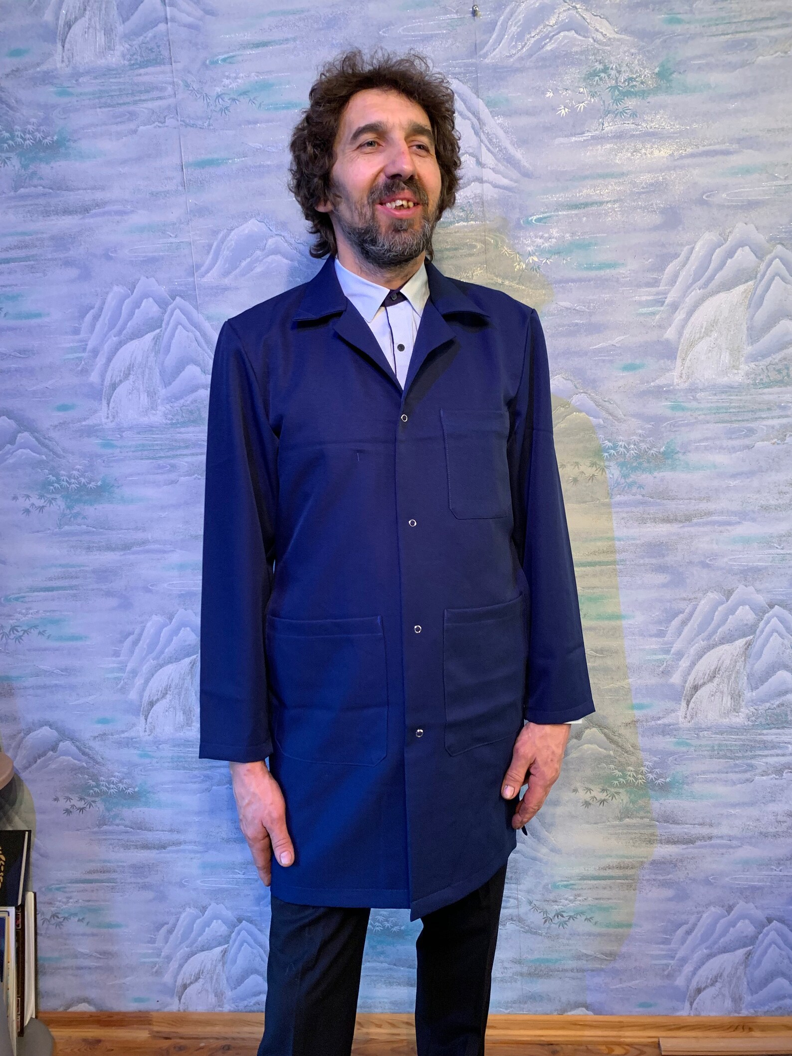 Cobalt Blue Work Coat Men Workwear Long Chore Jacket Retro Artist ...