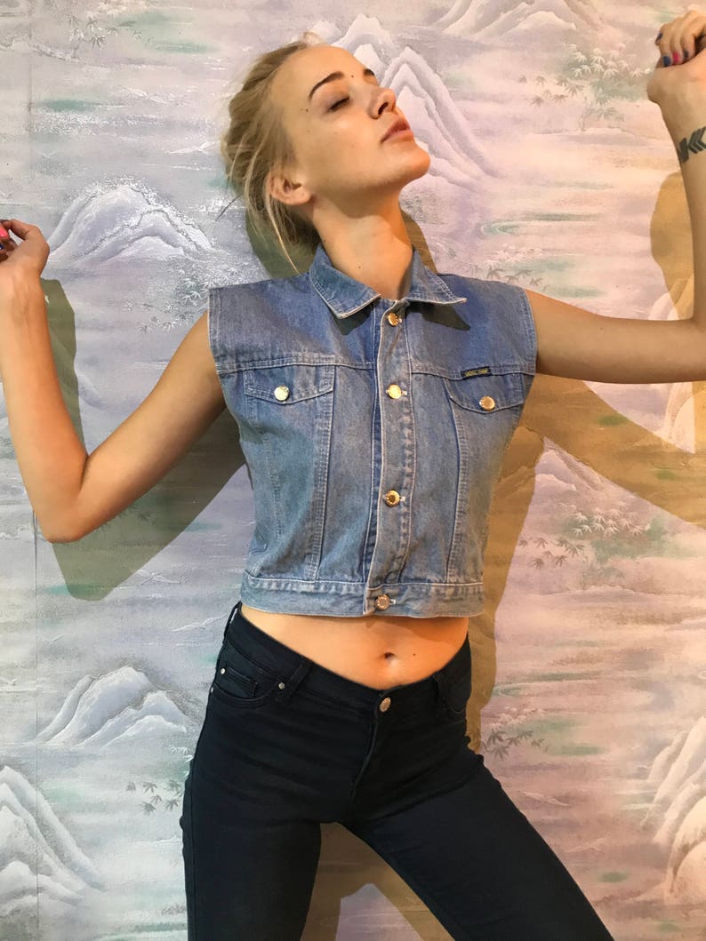 Blue Denim Vest Fitted Hipster Vest Jeans Waistcoat Country Western Style Vest Medium Size