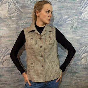 Light Brown Wool Plaid Women's Vest Brown Checkered Waistcoat Large Size Everyday Fitted Vest Comfortable Vest