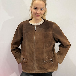 Karamell Braun Wildleder Jacke Western Style Kurze Lederjacke Langarm Reißverschluss 80er Jahre Style Jacke Extra Large bis 2Extra Large Size