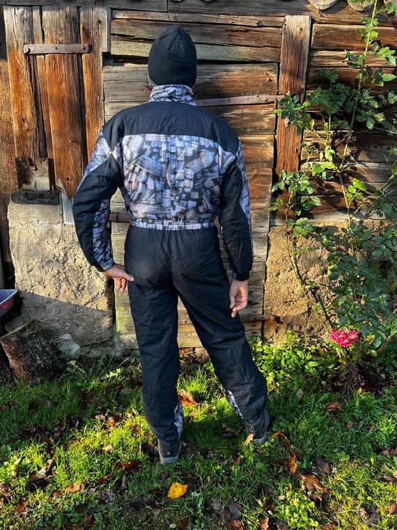 Ski Suit Black Mens One Piece Winter Jumpsuit Retro … Gem