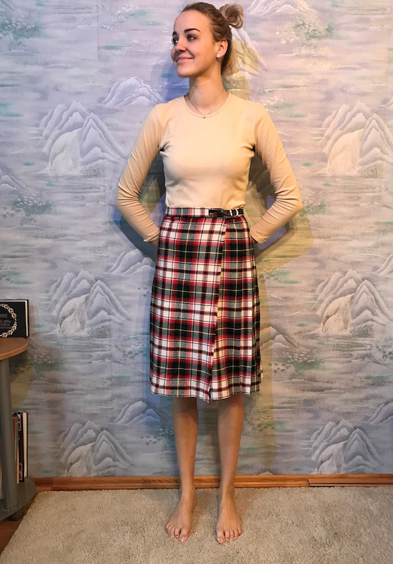 Vintage Checkered Skirt 80s Women White Red Skirt… - image 1