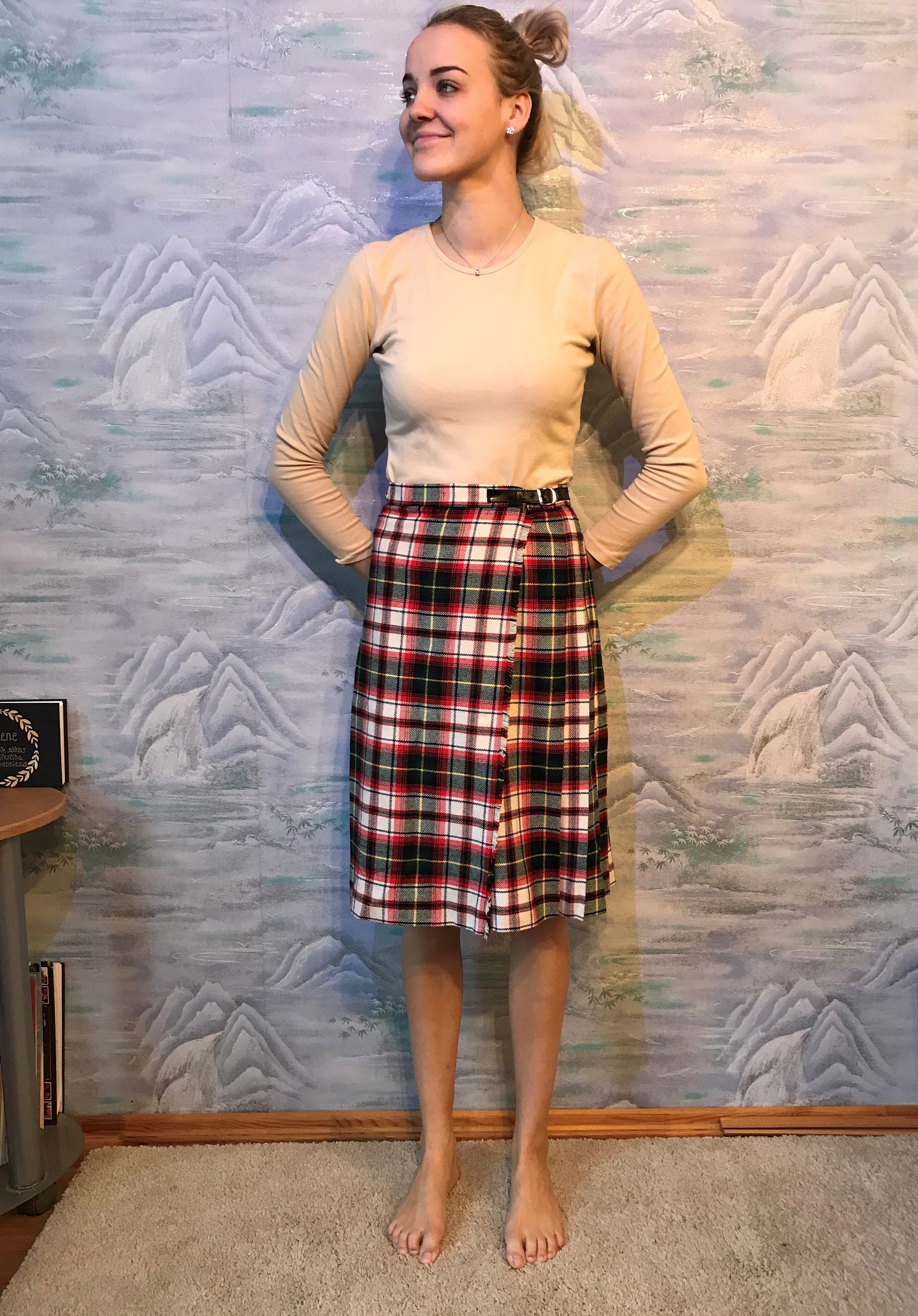 Vintage Checkered Skirt 80s Women White Red Skirt Tartan Vintage Checkered Skirt 80s Women White Red Skirt Tartan