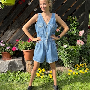 Blue Denim Short Overall Jean Bib Dungarees One Piece Romper Denim Jumpsuit Maternity Overalls Pregnancy Clothes Size Medium to Large