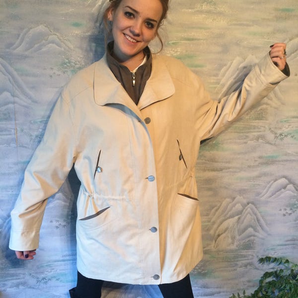 Parka Beige Vintage veste manteau avec doublure pays 90 s Vintage Womens Plus taille veste Parka de taille Extra Large