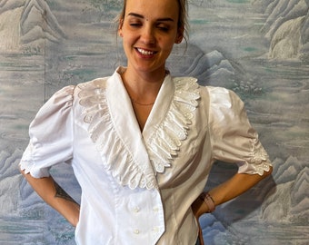 Vintage Women's Lace Blouse Short Sleeve Shirt Large to Extra Large Size Comfortable Blouse Summer Shirt Grandma Shirt Teacher Top
