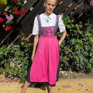 Black Purple Dirndl Dress Gingham Dress Bavarian Oktoberfest Dress Austrian National Folk Dress Checked Tirol Gown Medium Size