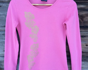 MARIMEKKO Pink Floral Jersey Top Cotton, Women's Small