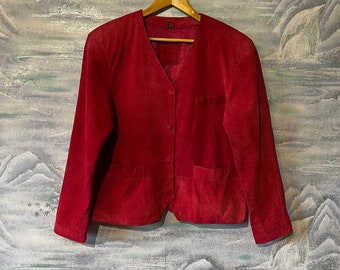 Women's Suede Leather Jacket Large to Extra Large Size Office Lady Blazer Red Jacket Leather Fitted Jacket Blazer