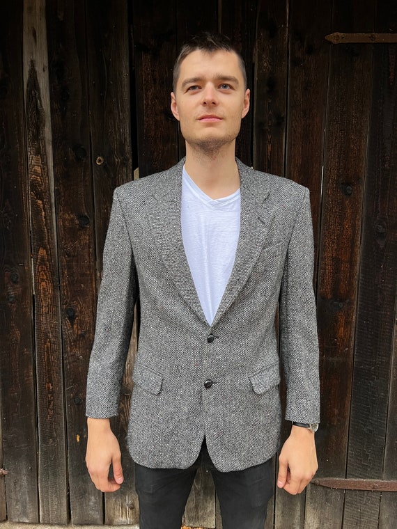 Vintage Tweed Plaid Jacket Wool Sport Blazer Mens Blazer Retro