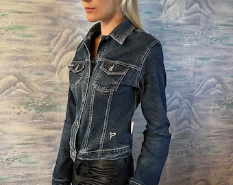 Womens Denim Jacket Button Up Blue Jeans Jacket Denim Jacket Grunge Jeans Jacket Medium to Large Size