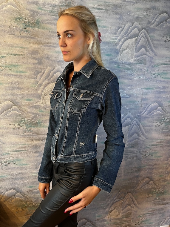 Womens Denim Jacket Button Up Blue Jeans Jacket Denim Jacket Grunge Jeans Jacket Medium to Large Size