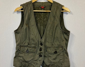 Vintage Denim Vest Women Denim Vest Khaki Espirit Summer Vest Fitted Button Up Vest Sleeveless Denim Jacket Denim Vest Extra Large size
