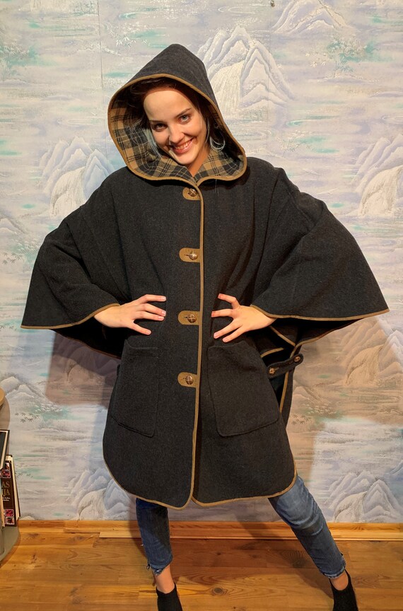 Vintage Wool Cloak Gray Cape Coat Austrian Cloak S