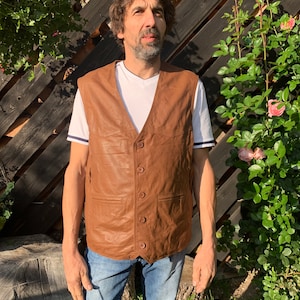 Genuine Leather Mens Vest Brown Leather Vest Gentleman&#39;s Large Size Waistcoat Brown Suede Mens Vest Biker Mens Vest Button up Vest