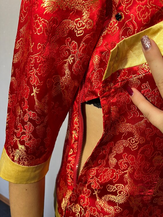 Red Cheongsam blouse Vintage Chinese Red Satin To… - image 9