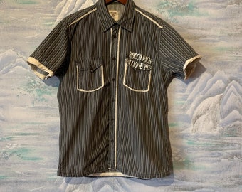 Vintage Mens Cotton Summer Shirt Jack&Jones Striped Shirt Medium Size Short Sleeve Button Up Shirt Striped Dress Shirt Mens Shirt
