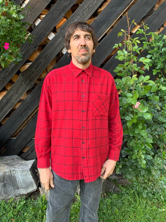 Hombres Camisa de franela Rojo Plaid Camisa a cuadros - México