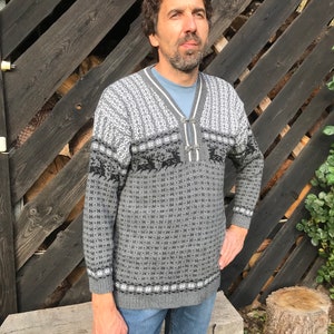 Vintage Norway Nordic Sweater Scandinavian Winter Sweater with Deers Classics Jumper Boho Hipster Ski Jumper Large Size Sweater