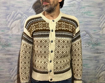 Vintage Scandinavian Wool Cardigan Small Size Mens Knitted Cardigan Beige Winter Warm Cardigan Button Up Blazer