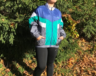 Vintage Sport Jacket Gray Blue Windbreaker Unisex Thin Bomber Jacket Small to Medium Size Hipster Jacket Cropped Jacket