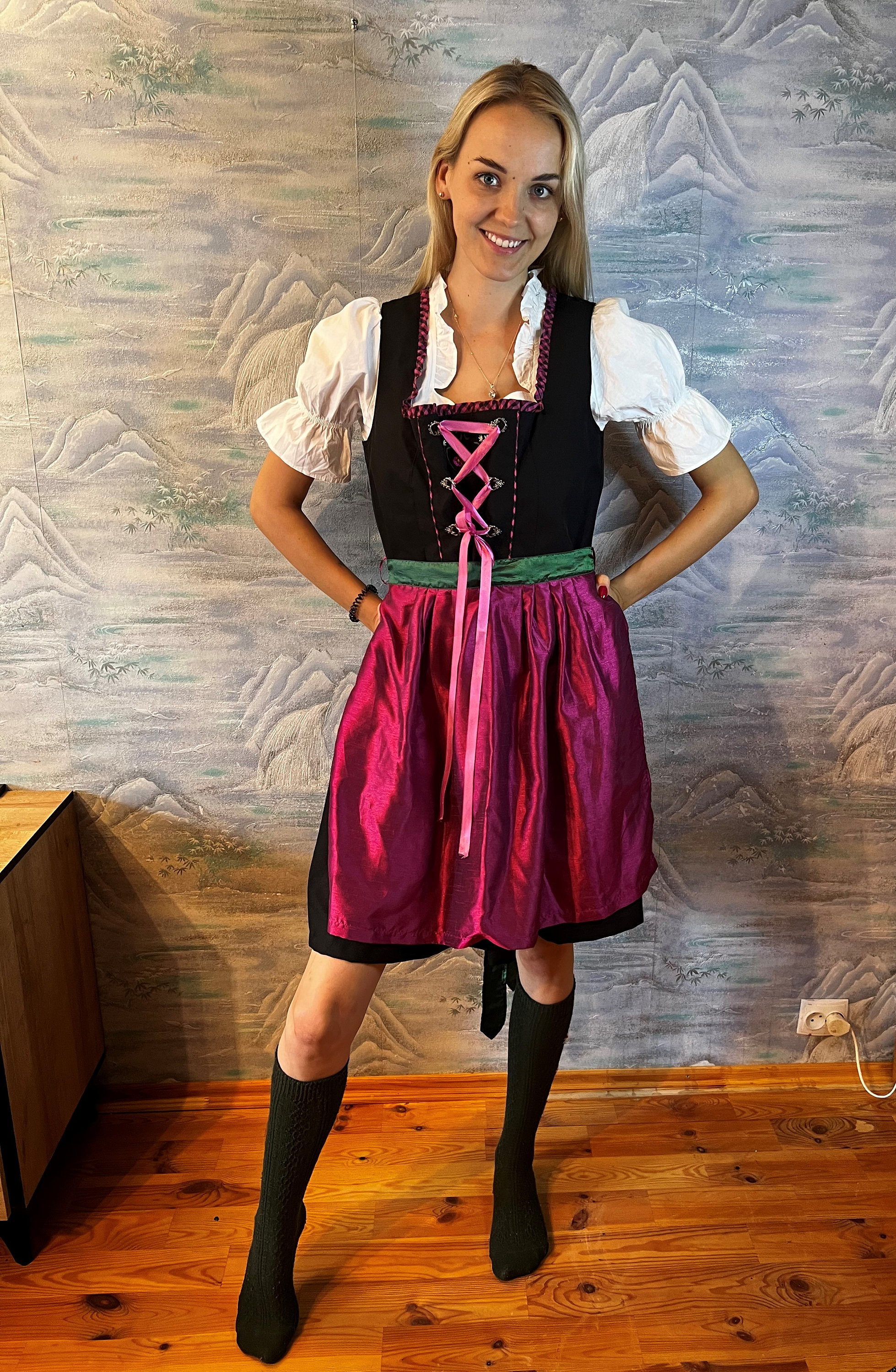 Dark Dirndl Dress With Blouse and Two Apron Bavarian Oktoberfest Dress Austrian National Folk Dress Tirol Gown Medium to Large Size Etsy