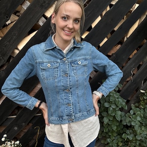 Cropped denim jacket, blue denim bomber jacket, short denim blazer, gift idea for her him,  cow girl jacket, size medium