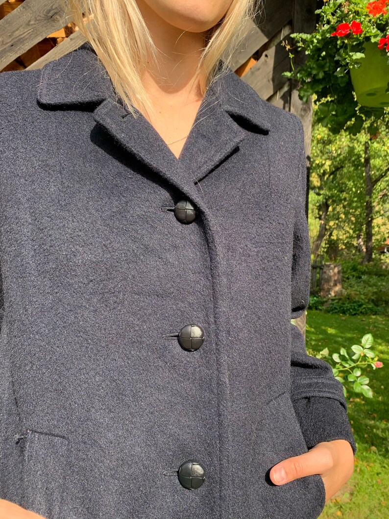 Vintage Classic Bavarian Coat Tyroler Dark Gray Wool Austrian Tiroler Loden Coat Dark Gray Wool Dirndl Coat Large Size Womens Coat
