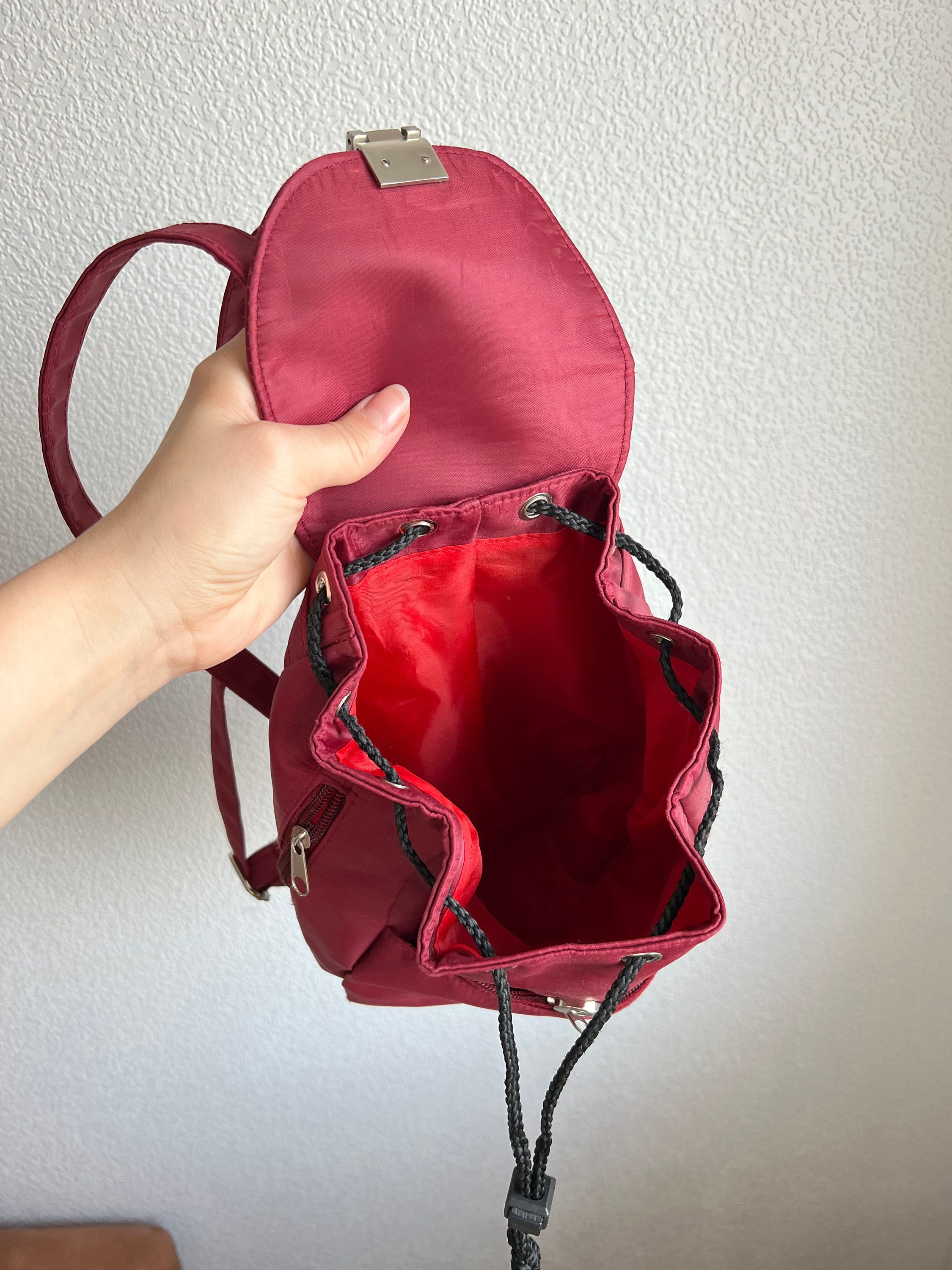 Retro 90s Wine Red Backpack Purse 1990s Fashion Fabric 