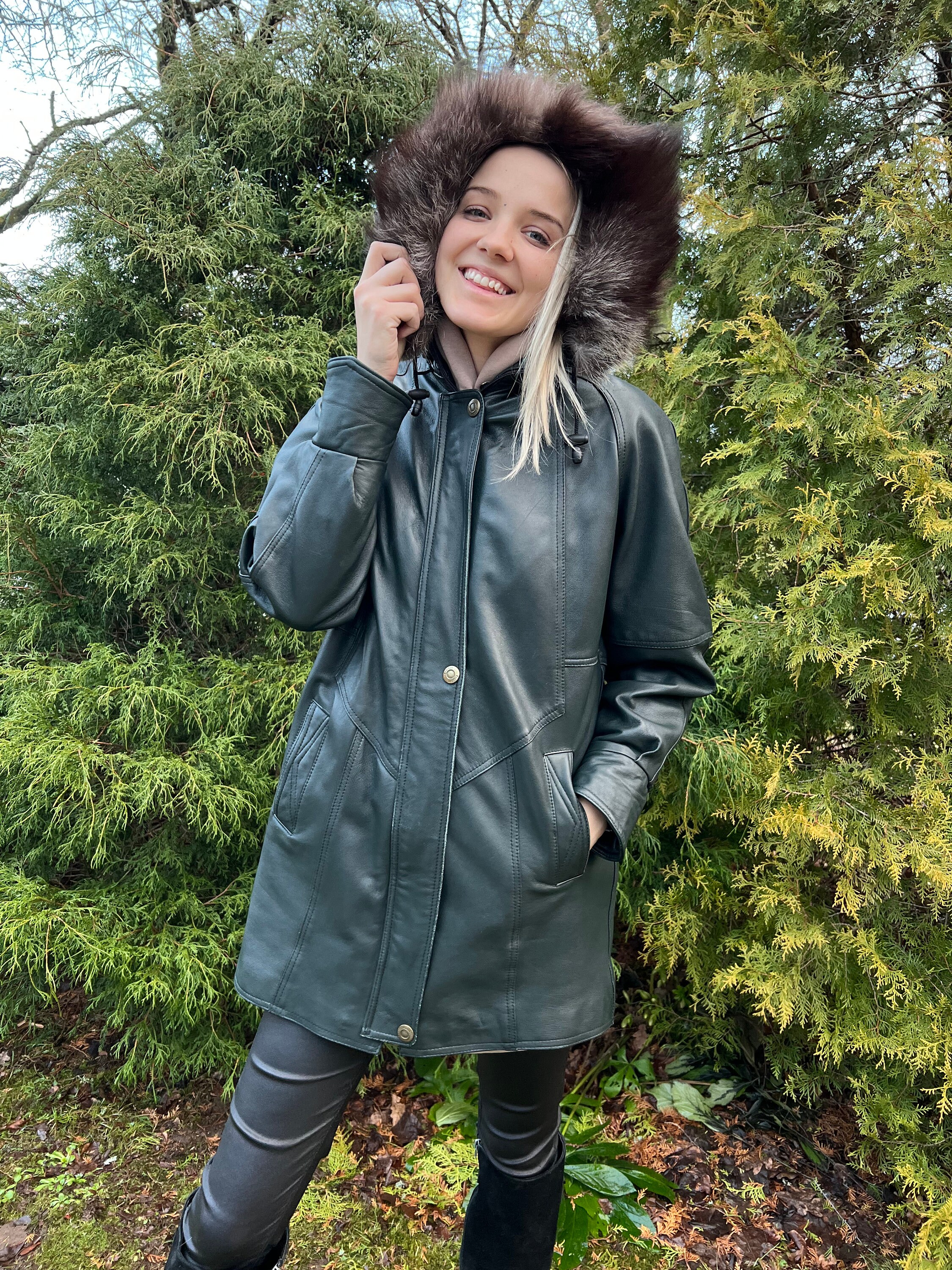 Leather parka jacket cheap