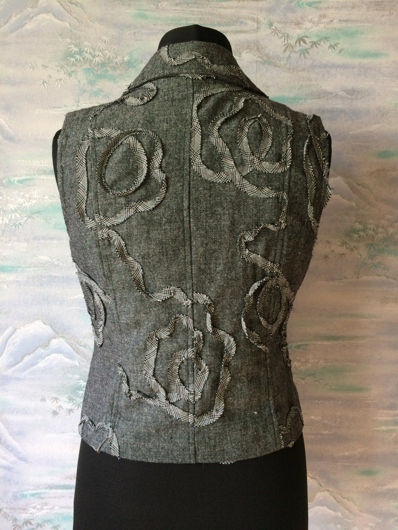 Women/'s Grey Embroider Vest Fitted Formal Waistcoat Secretary Elegant Vest Plaid Grey Vest Large Size Vest